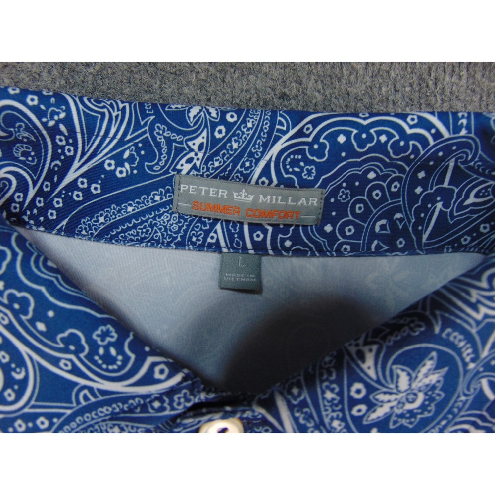 Peter Millar Polo Shirt Mens Large Summer Comfort Blue Paisley Short Sleeve Golf - Picture 7 of 8